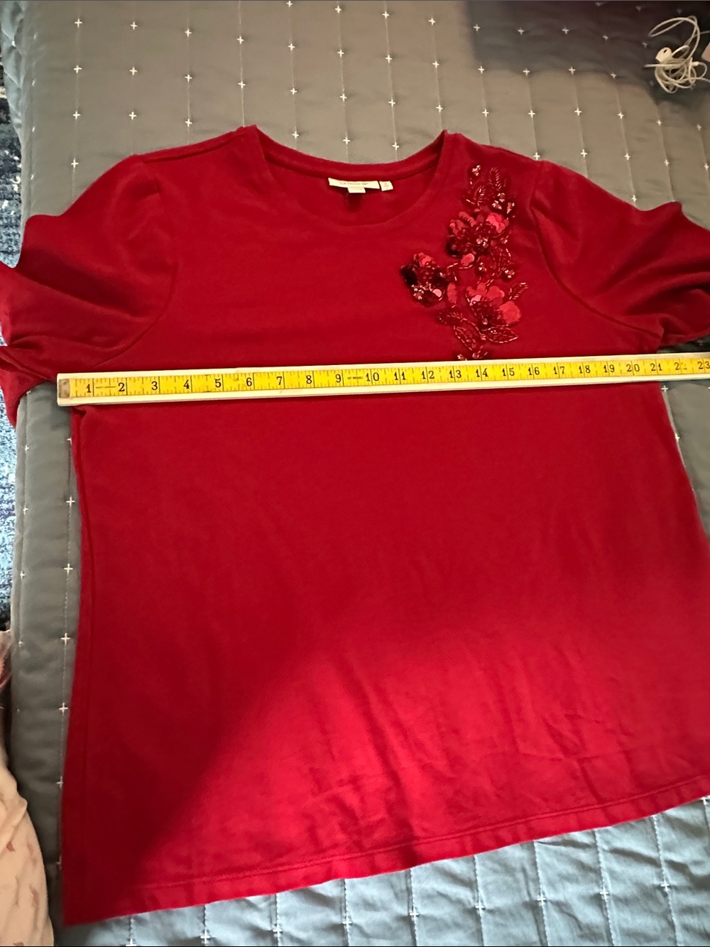 Chico's Scarlet Ponte Tunic with Floral Sequin Accent - Picture 9 of 12